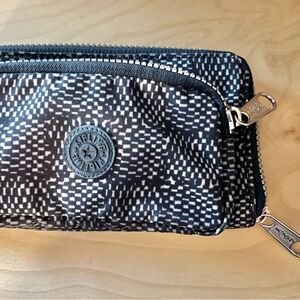 Kipling Wallet Organizer Navy Gray Trifold Clutch Large Zipper